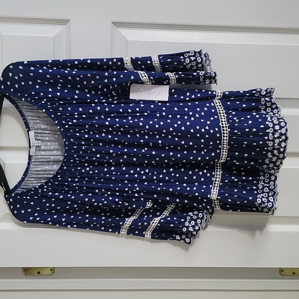 Large Brand New Fever Navy top with heart print.